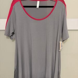 LuLaRoe Perfect Tee – Women’s Medium – Gray & Hot Pink Colorblock Top – NWT